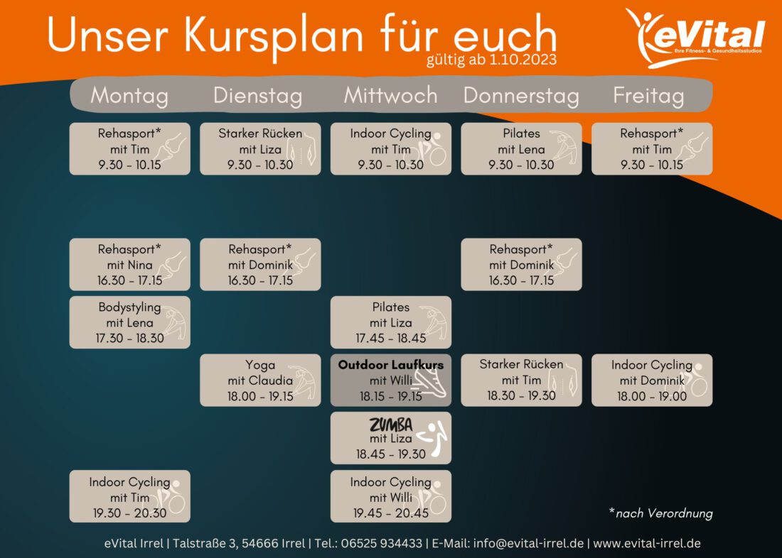 Aktueller Kursplan - eVital Fitness- und Gesundheitsstudio Premium-Club Irrel