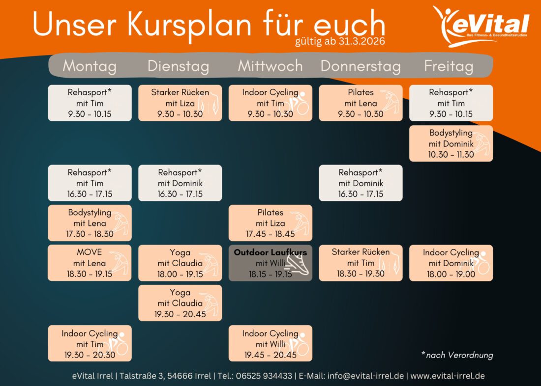 3 Aktueller Kursplan - eVital Fitness- und Gesundheitsstudio Premium-Club Irrel